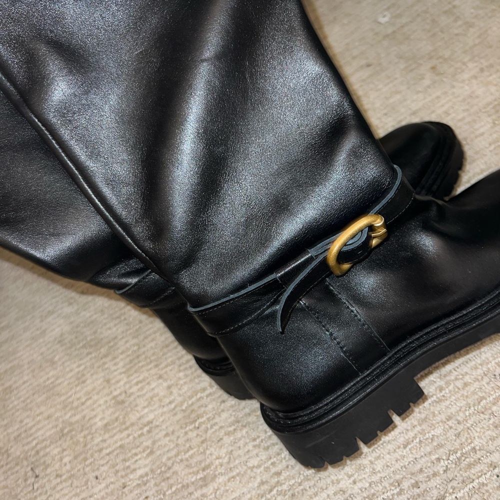 New Zara Black riding Boots with Gold Buckle